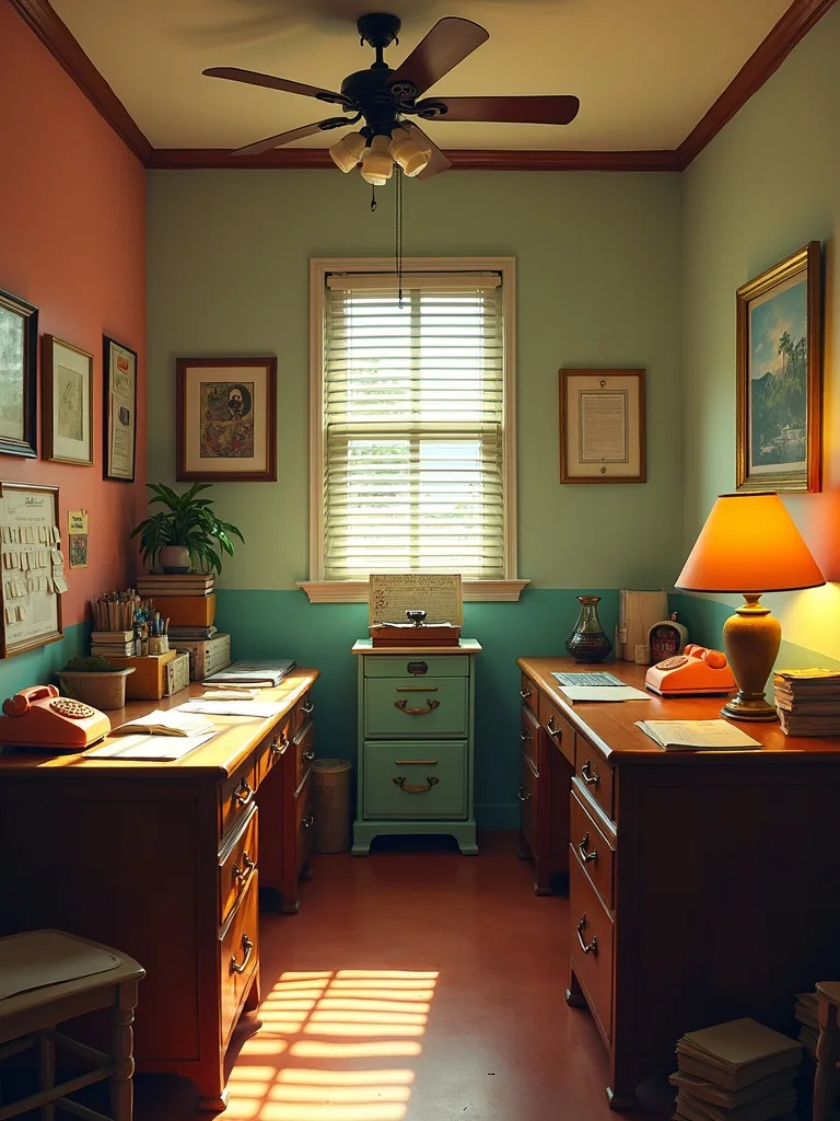 Your office in old San Juan: two desks, a filing cabinet, venetian light